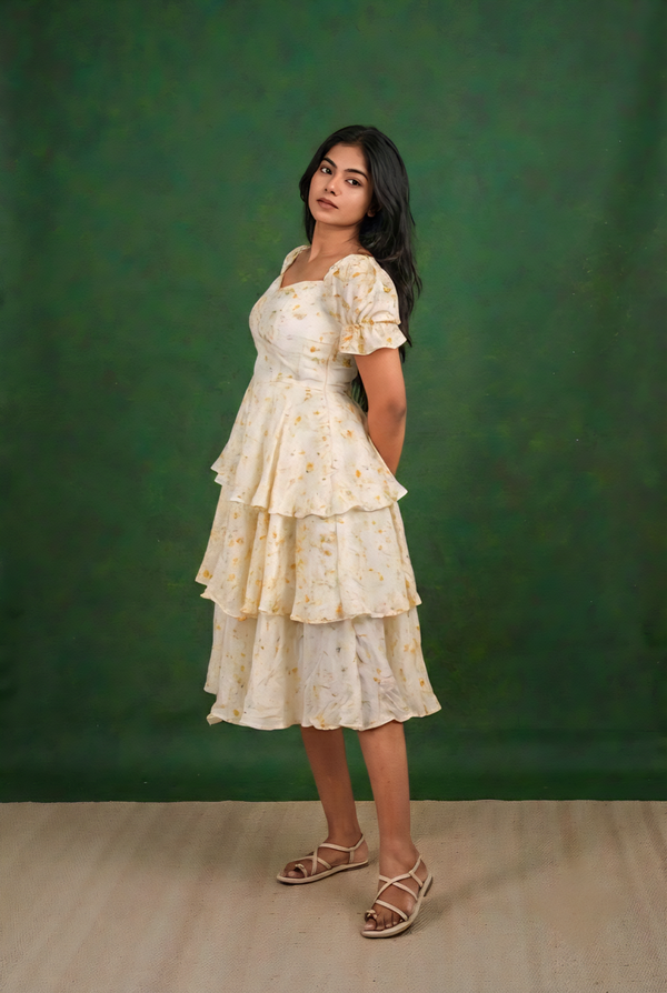 Ira Bemberg Sunflower Echo Print Tiered Corset Maxi Dress