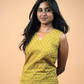 Mustard Motif – Sleeveless Cotton Printed V-Neck Short Kurti