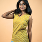 Mustard Motif – Sleeveless Cotton Printed V-Neck Short Kurti