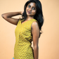 Mustard Motif – Sleeveless Cotton Printed V-Neck Short Kurti