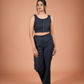 Modern Linen – Sleeveless Button-Down Crop Top and Straight Pants Co-ord Set