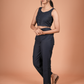 Modern Linen – Sleeveless Button-Down Crop Top and Straight Pants Co-ord Set