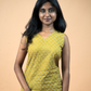 Mustard Motif – Sleeveless Cotton Printed V-Neck Short Kurti