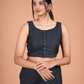 Modern Linen – Sleeveless Button-Down Crop Top and Straight Pants Co-ord Set