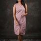 Amour – Sleeveless Dusky Pink Linen Cotton Midi Dress with Front Slit