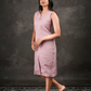 Amour – Sleeveless Dusky Pink Linen Cotton Midi Dress with Front Slit