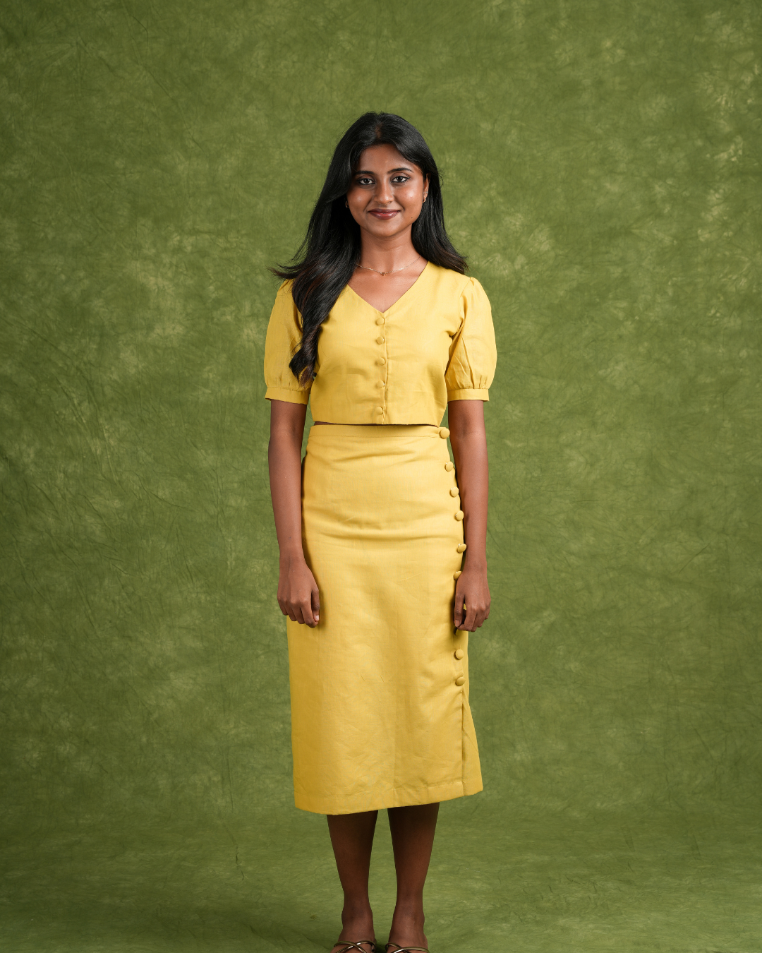 Aira – Yellow Linen Wrap Co-ord Set | Elegant Casual & Evening Wear